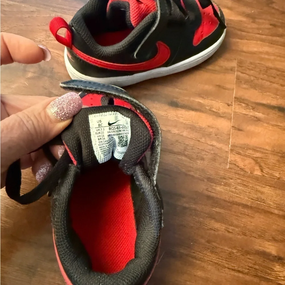 Kids Nike Court Borough Red and Black Sneakers-Size 8